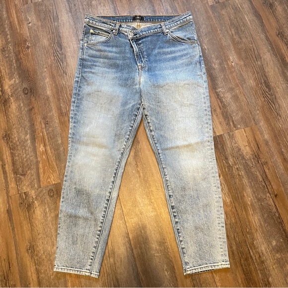 7 For All Mankind Criss Cross Waist Denim Ankle Tapered Jeans Size 32 - Picture 4 of 12